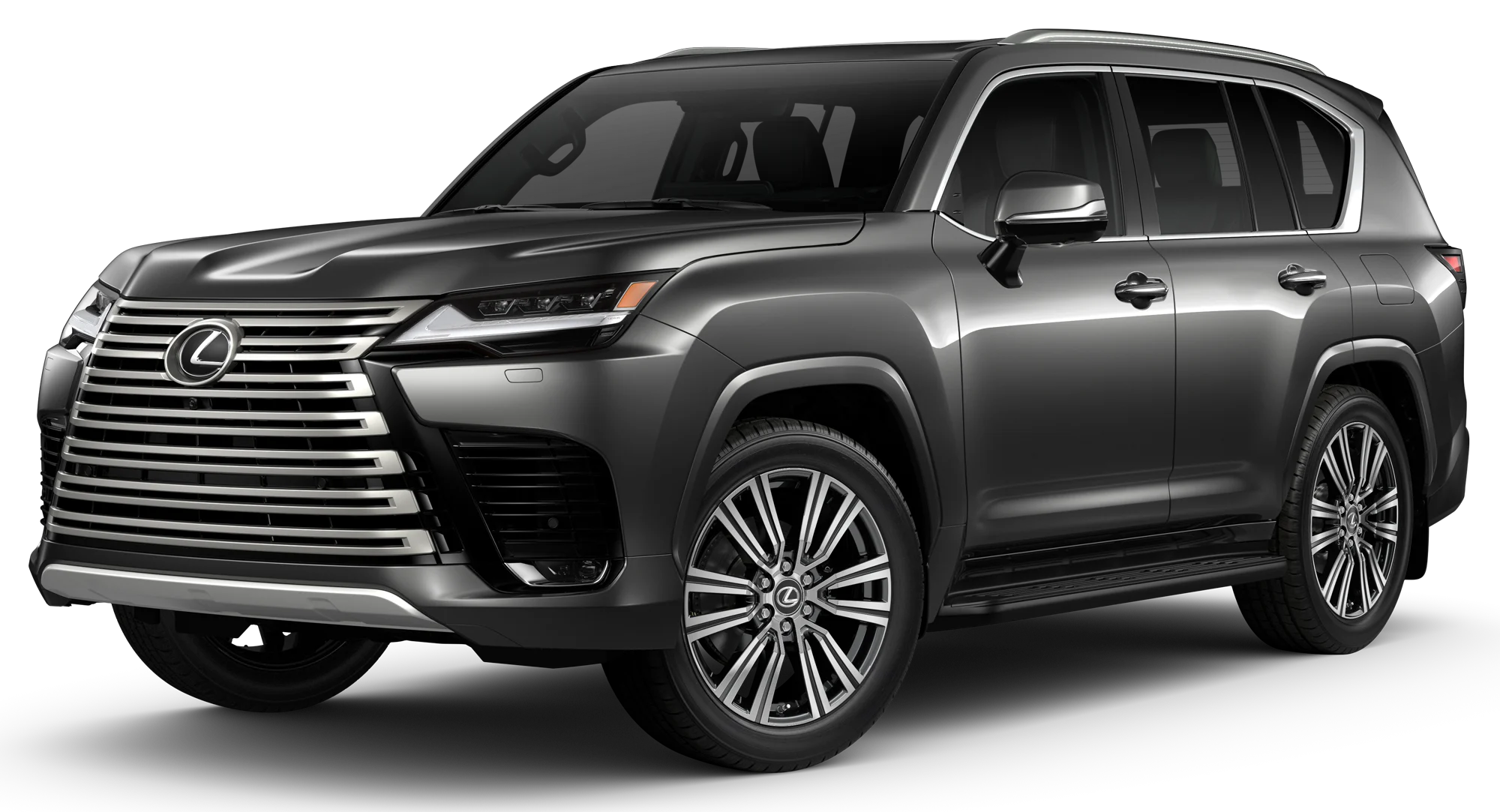 Серый Lexus LX600, вид спереди сбоку